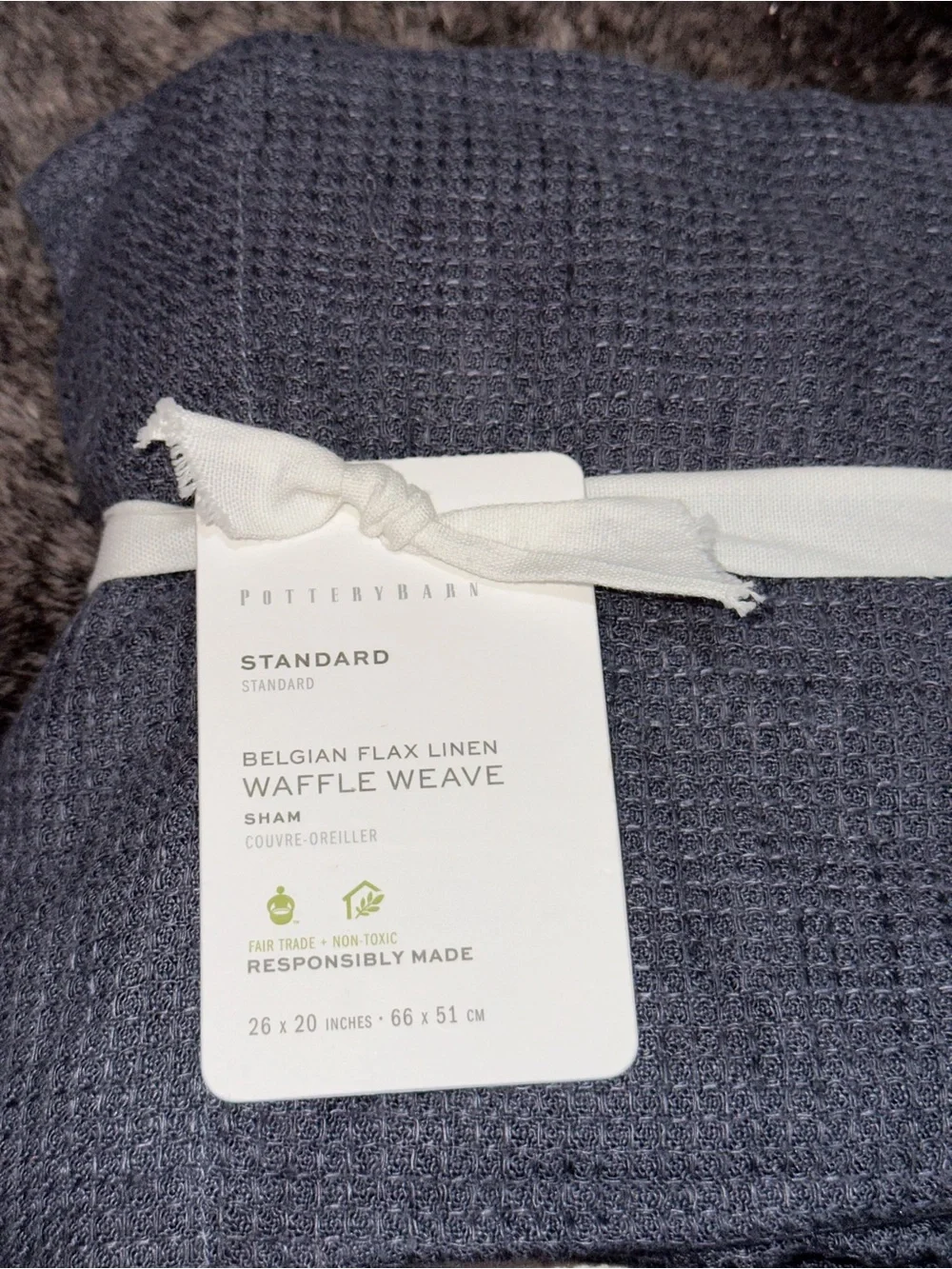 Pottery Barn Steel Blue Standard Belgian Flax Linen Waffle Weave 1-Sham 26